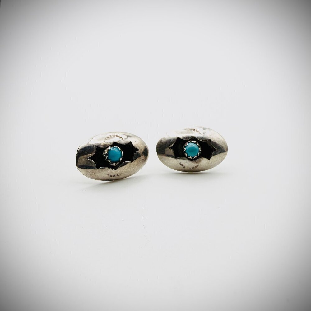 Vintage Silver Tone Turquoise Shadowbox Stud Earrings
